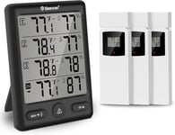 Thermomètre numérique sans fil pour l'intérieur et l'extérieur avec 3 capteurs à distance, thermomètre, hygromètre, température et humidité avec portée de 60 m (noir)