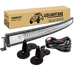 RIGIDON 127 cm 50 pouces 648W incurvée led light barre avec 12v faisceau de câblage kit et aimanté support, Triple rangée barre d'éclairage led pour offroad Véhicules Voiture camions SUV 4x4,6000K