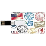 64G USB Flash Drives Credit Card Shape United States Memory Stick Bank Card Style Grunge Stamps of America Las Vegas New York San Francisco Hawaii Illustration,Multicolor Waterproof Pen Thumb Lovely J