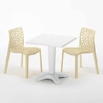 Grand Soleil - Table Carrée Blanche 70x70cm Avec 2 Chaises Colorées Set Bar Café Gruvyer Patio Couleur: Beige