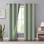 Melodieux Linen Green Blackout Curtains 96 Inches Long for Living Room, Bedroom Thermal Insulated Farmhouse Burlap Look Grommet Drapes, 42 x 96 Inch, 2 Panels