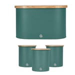 Swan Nordic Scandi Bread Bin & Canisters Kitchen Storage Set (Pine Green)