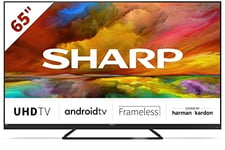 SHARP 4T-C65EQ3KM2AG 65-Inch 4K UHD Quantum Dot Frameless Android Smart TV with Freeview HD, Google Assistant, Chromecast, 4 x HDMI, 2 x USB & Bluetooth, QLED TV – Black