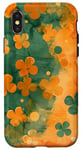 Coque pour iPhone X/XS Orange Abstrait Polka Dots Irish Shamrock Mandala Téléphone