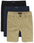 The Children's Place Boys' Stretch Chino Shorts, Flax/New Navy/Black 3-Pack, 12 (Pack of 3)