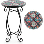 Table d'Appoint en Mosaïque, Table de Jardin en Métal avec Plateau en Carreaux & Cadre en Métal Robuste, Support pour Plantes pour Balcon, Terrasse,