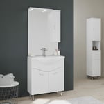 Kiamami Valentina - Armoire De Toilette 75 Cm 2 Portes Et Meuble Haut En Blanc Brillant Série Easy