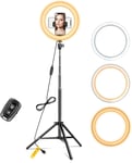 10"" Led Ring Light Avec Extensible Trépied Haut, Anneau Lumineux Réglable Avec 3 Modes D'Eclairage Et 10 Niveaux, Lumiere Photo Pour Selfie, Photography, Video, Maquillage, Camera [YIN143217]