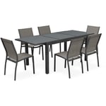 Salon de jardin table extensible - Orlando - Table en aluminium 150/210cm et 6 chaises en textilène Gris / Gris taupe