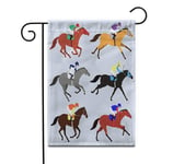 Awowee Drapeau de jardin 30,5 x 45,7 cm Chevaux de course Jockeys plats 6 en différentes phases Décoration de la maison Double face Frapeaux de cour pour terrasse pelouse Cabane 12"W x 18"L Couleur 1