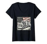 Womens Semi-Trailer Trucker Big Rig American Flag Truck Driver V-Neck T-Shirt