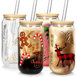 Christmas Cups, 18oz Christmas Coffee Mugs Beer Can Glass with Lid and Straw Colorful Xmas Tree Elk Tumbler Drinking Glasses Glassware Drinkware Cookie Jar Home Decoration Gifts for Women Kids Men