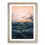 Big Box Art Ocean Beneath a Peach Sky Painting Framed Wall Art Picture Print Ready to Hang, Oak A2 (62 x 45 cm)