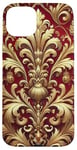 Coque pour iPhone 15 Plus Motif baroque rouge et beige royal