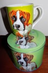 TIPPERARY CRYSTAL EOIN O'CONNOR  "MR YOUNG PRETENDER  " MUG IN TIN ( DOG)