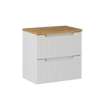 Meuble sous-vasque 60cm 2 tiroirs plan de toilette Riva Blanc et Bois