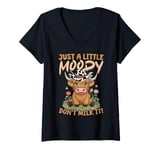 Womens Scottish Highland Cow Just a little moody, don’t milk it! V-Neck T-Shirt