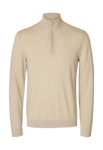 Selected Homme Slhtray Ls Knit Merino Half Zip Noos Beige