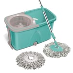 Spotzero by Milton Classic Spin Mop Bucket on Wheels, Extendable Handle | Liquid Dispenser| Wringer Set | 360 Spinning Mop Bucket Floor Cleaning & Mopping System with 2 Microfiber Refills, Aqua Green