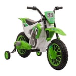 HOMCOM Moto Cross électrique pour Enfant 3 à 5 Ans 12 V 3-8 Km/h avec roulettes latérales Amovibles dim. 106,5L x 51,5l x 68H cm Vert