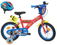 Vélo ATLAS Vélo Enfant 14' Paw Patrol équipé de 2 Freins, Plaque Avant décorative, Bidon arrière et Casque Pat Patrouille Inclus Garçon, Rouge, 14