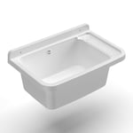 Avilia Lavabo d'extérieur - Lavabo mural pour lavage des vêtements à la main, idéal pour jardins, terrasses, camping, avec plateau antidérapant, en résine, 50 x 35 x 24 cm, blanc