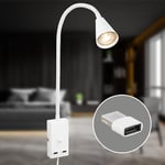 BRILONER - Lampe de lecture avec port USB, interrupteur marche/arrêt, orientable, fiche, applique intérieure, lampe murale, lampe de lit, lampe de lit, lampe de chevet, hauteur 50 cm, blanc