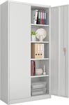 SUPEER Armoire de rangement en métal de 180 cm de haut avec 2 portes et 4 étagères réglables, convient pour la maison, l'entrepôt, le garage, le bureau - Montage facile nécessaire (gris)