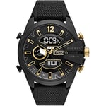 Diesel Watch for Men Mega Chief, Ana-Digi Movement, 51 mm Black Stainless Steel Case with a Mixed Strap, DZ4552