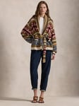 Polo Ralph Lauren Geometric Belted Shawl Collar Cardigan, Tan/Blue Multi