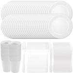 Disposable Tableware Set, Compostable and Plastic-Free Biodegradable Disposable Heavy Duty Paper Plate Utensils for BBQ, 50 Each Forks, Knives, Plates and Cups (White)