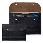 CITYSHEEP iPad Pro 12.9" Sleeve Case Bag Fits with Magic or Smart Keyboard, Apple Pencil Holder, Separate Compartment for Charger, Documents. Natural Wool Felt and Real Leather. Anthracite/Brown.