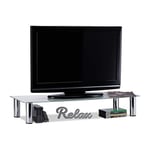 Relaxdays Glass TV Table, Chrome-Plated Metal Legs, Rectangular TV-Stand, Glass Tabletop, 100x35x17 cm, White/Silver