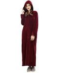 ZFSOCK Peignoir Femme Polaire à Capuche Hiver Robe de Chambre Fermeture à glissière Peignoir de Bain Longue Douce Microfibre Flanelle Robe de Nuit, Vin Rouge, L-XL