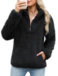 Tuopuda Sweatshirt Femme Polaire Zippé, Sweat Manches Longues, Pulls en Peluche Sweat-Shirt avec Poche Streetwear Sport Tops Élégant Casual Pullover Automne Hiver, Noir, S