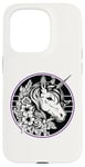 iPhone 15 Pro Unicorn in Black White Purple Hibiscus Roses Champion Wreath Case