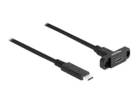 Delock - Usb-Forlengelseskabel - 24 Pin Usb-C (Hann) Til 24 Pin Usb-C (Hunn) Panelmonterbar - Usb 3.2 Gen 2 - 1 M - Svart