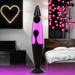 Lampe à Lave Jenny noire au design vintage en style rétro avec liquide rosa et cire violette H:42cm - Violet, rose, noir