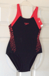 Bnwt Speedo Women's Boom Splice Muscleback Swimsuit Black/Red UK 6