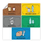 Ambiance Sticker Autocollants pour le Recyclage Adhésives pour Recycler et Séparer les Déchets, Poubelle Adhesif Allemand Label - 5 Étiquettes de 8.5 x 5.5 cm.