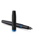 Parker IM Vibrant Rings Fountain Pen | Satin Black Lacquer with Marine Blue Accents | Fine Point with Blue Ink Refill | Gift Box