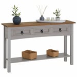 Table console ramon table d'appoint rectangulaire en pin massif gris et brun avec 3 tiroirs, meuble d'entrée style mexicain en bois - Gris/Naturel