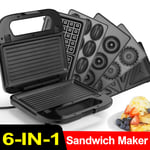 6-IN-1 Sandwich Toaster Maker Panini Grill Detachable Nonstick Plates Toastie