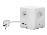 MicroConnect PowerCube docking station - Kraftdistributionsenhet - ingång: Typ F - utgångskontakter: 4 (2 x USB, 4 x power Type F) - 1.5 m sladd - Europa - vit