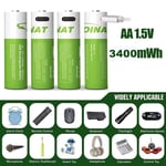 4-Pack USB Rechargeable AA Lithium 1.5V 3400mWh Batteries + Type-C Cable