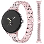 Miimall Compatible avec Google Pixel Watch 2/1 Bracelet en métal et strass fins en acier inoxydable pour femme Bracelet de rechange réglable pour Pixel Watch, Pixel Watch 2-Rose