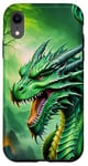 Coque pour iPhone XR Dragon vert mythique dans la forêt enchantée