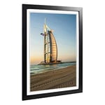 Big Box Art Framed Print of The Burj al Arab Dubai 2 Design | Wall Art Picture | Home Decor for Kitchen, Living, Dining Room, Bedroom, Hallway, Office, Black, A2 / 24.5x18 Inch / 62x45cm