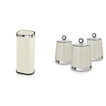 Morphy Richards 971518 Chroma Square Sensor Bin with Infrared Technology, Cream, 50 Litre & 978055 Dimensions Set of 3 Round Kitchen Storage Canisters, Ivory Cream, One Size