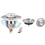 Diboniur Bonde Lavabo Universel, Bouchon de Vidange Amélioré, Pull Type Bonde Evier & Ibergrif M34351-2, 2 Pièces Bouchon Evier Cuisine INOX - Filtre Evier Universel, Bonde Evier